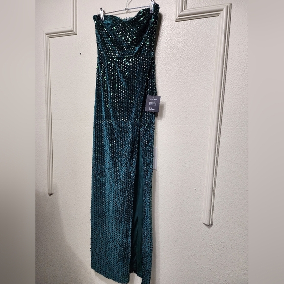 Lulus Memorable Sparkle Emerald Green Velvet Sequin Maxi Dress XS Wedding Party - Picture 7 of 10